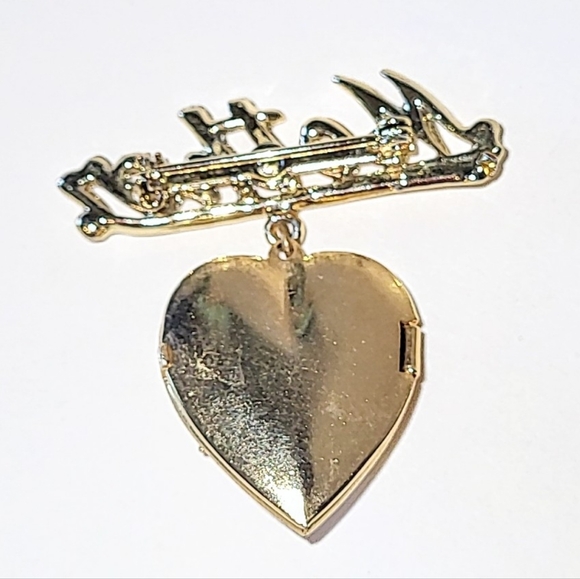 VINTAGE 1940s HEART LOCKET BROOCHES - WASHINGTON DC CAPITOL & 1949 ENGRAVED - Picture 5 of 10